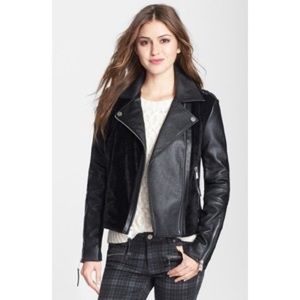 BCBG Black leather/ Fur jacket